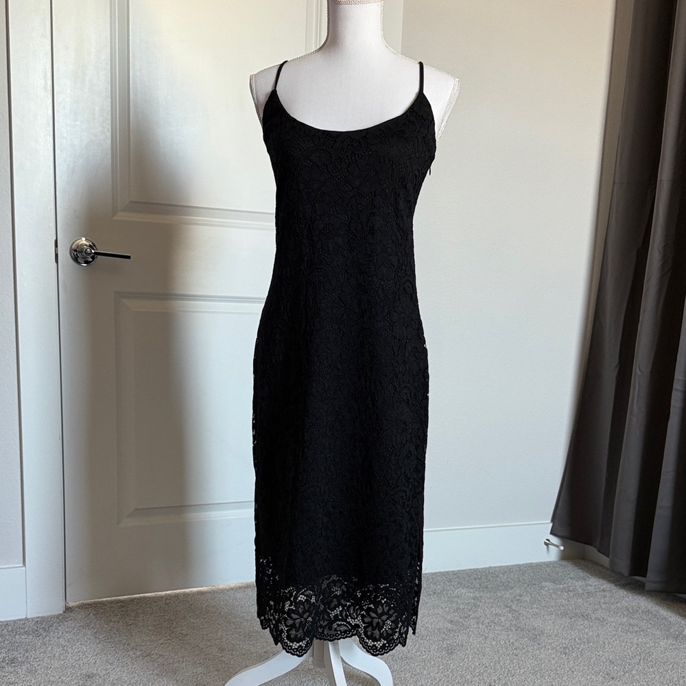 Donna Karan Black Lace Midi Dress
